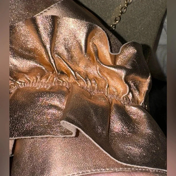 SHELLEYS LONDON DELPHINE RUFFLE CHUNK PLATFORM OPEN TOE ROSE GOLD MULES 7.5 - Picture 5 of 16